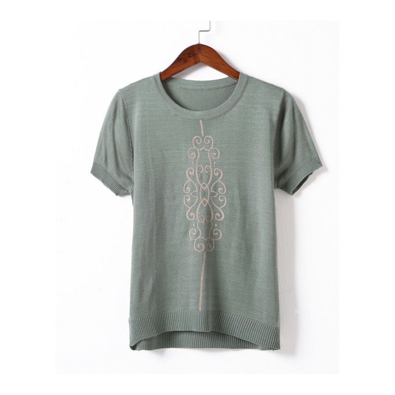 妈妈装短袖T恤40-50岁中老年人妇女夏季薄款针织衫短款上衣服大码ljq