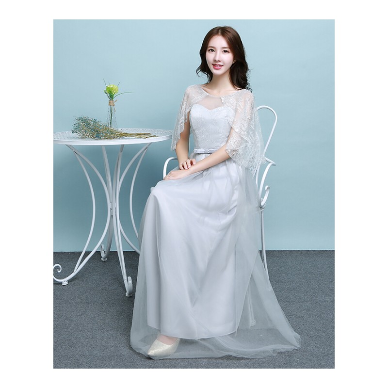 2018伴娘服长款韩版姐妹团长裙女宴会毕业灰色修身显瘦晚礼服fjq