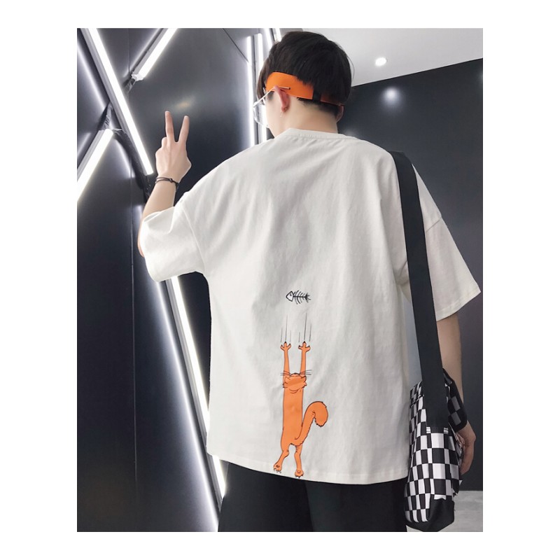 ins火的上衣短袖T恤原宿港风韩式潮流男生bf半截五分袖qd