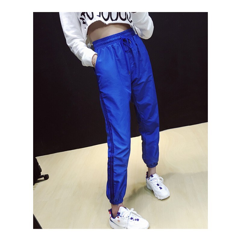 ins火的裤子两条杠运动裤女学生韩版原宿bf风宽松hiphop束脚裤ljq