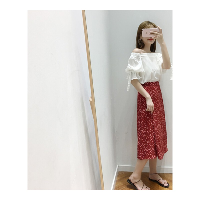 付臭美2018夏装新款韩版白色一字肩上衣女漏肩衬衫女休闲百搭露肩 白色 均码