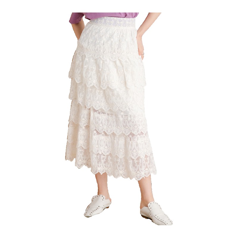 2018夏装韩版气质高腰蕾丝半身裙女中长款裙显瘦百搭长裙白色