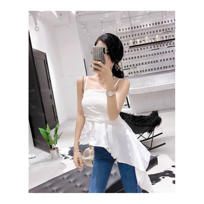 夏装2018新款潮范儿拖尾设计荷叶摆夏季百搭带气质显瘦上衣女潮