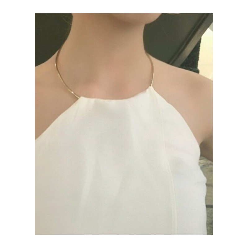 春夏女装韩版时尚休闲挂脖带背心项圈露背短款外穿打底衫上衣潮白色均码