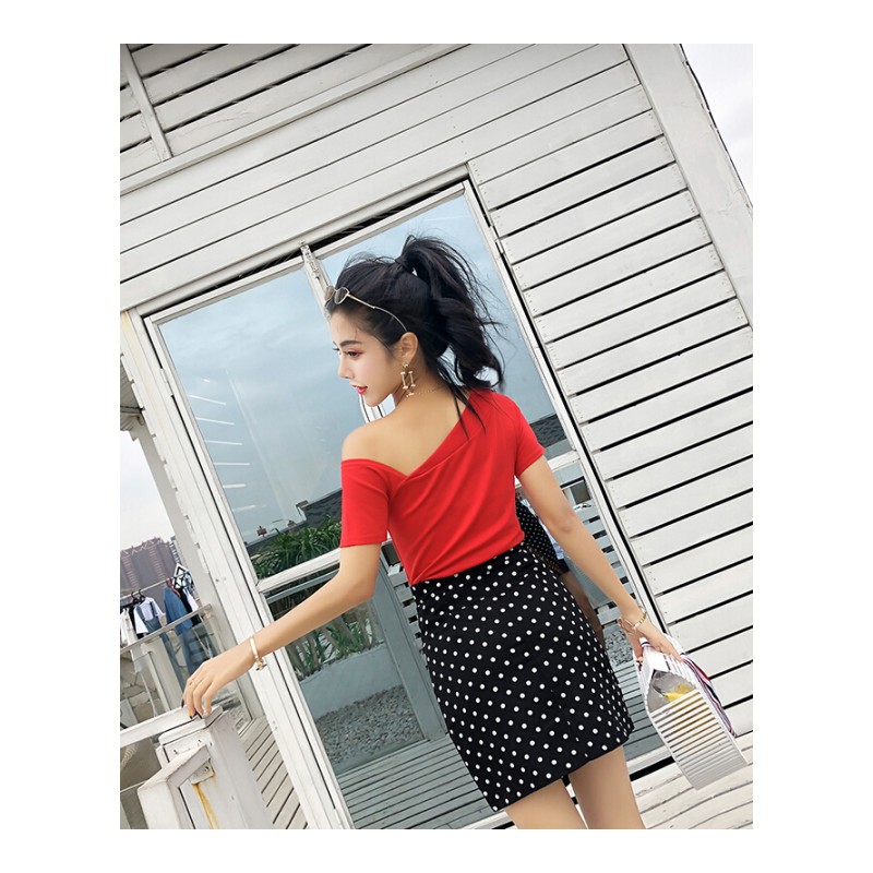 2018夏季新款韩版时尚修身气质不规则波点半身裙短裙波点包臀裙女黑色