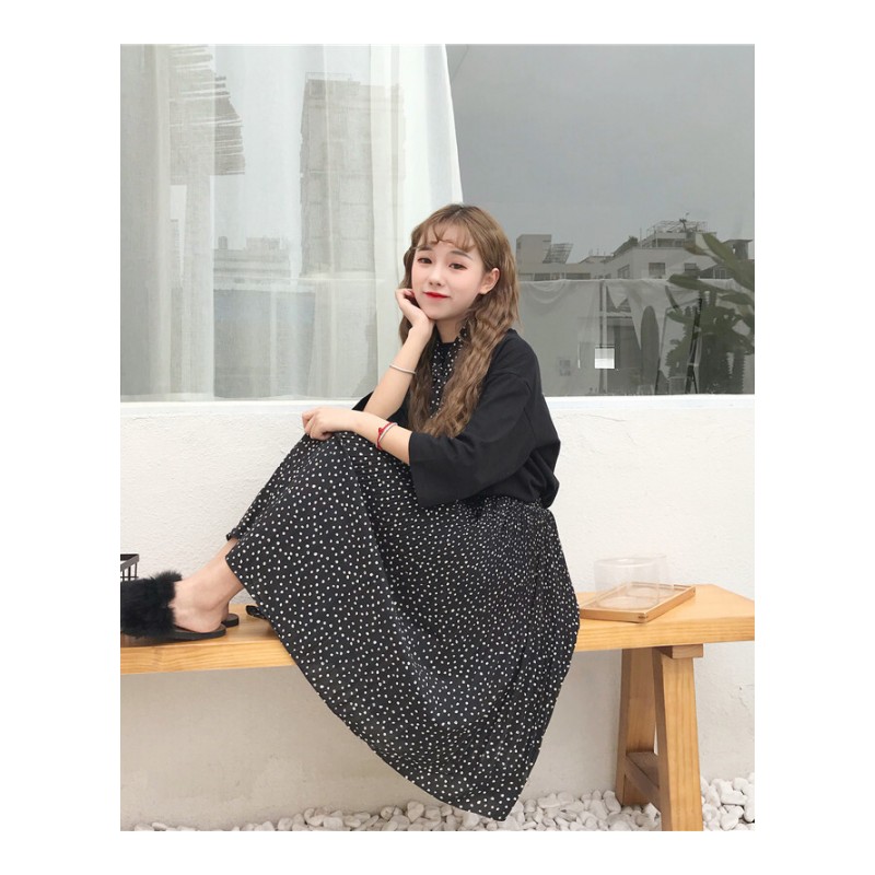 韩版时尚休闲套装夏装女装小清新气质百褶裙半身裙+短袖T恤两件套杏色两件套均码