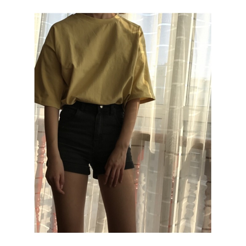 春装女装韩版宽松复古百搭基础款纯色短袖T恤学生上衣圆领打底衫白色均码