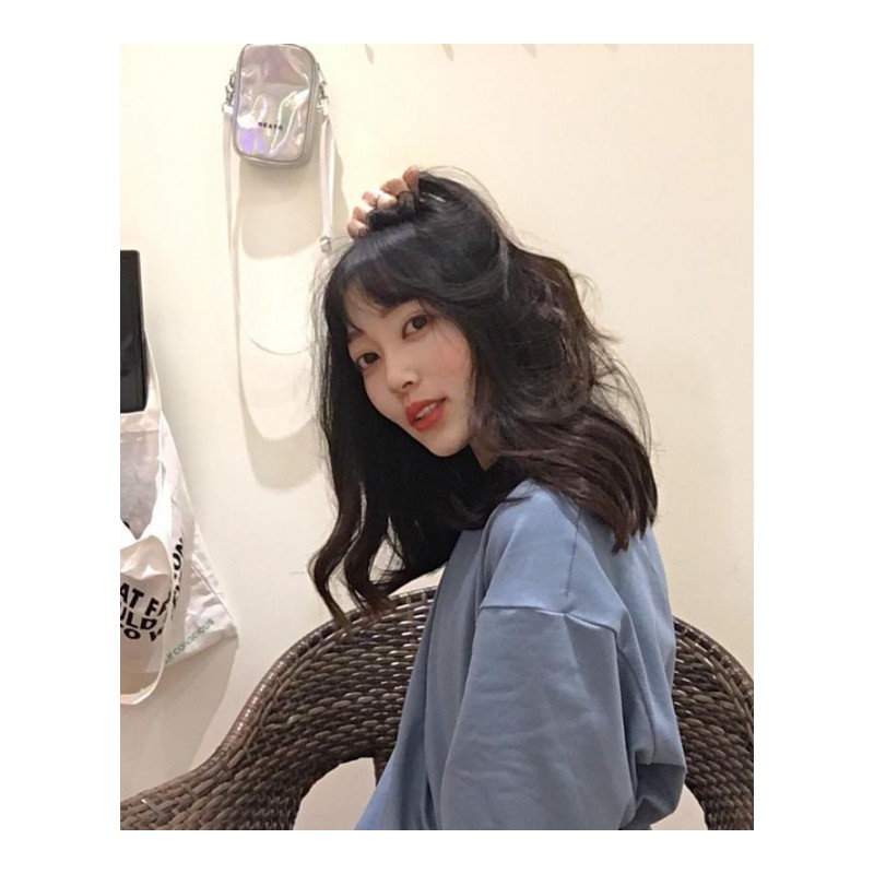 春夏女装韩版宽松纯色百搭中长款短袖T恤休闲半袖打底衫体恤上衣百搭黑均码