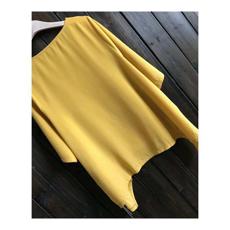 韩版宽松大码女装中长款夏季清凉短袖T恤胖MM显瘦简约百搭打底衫黄色均码