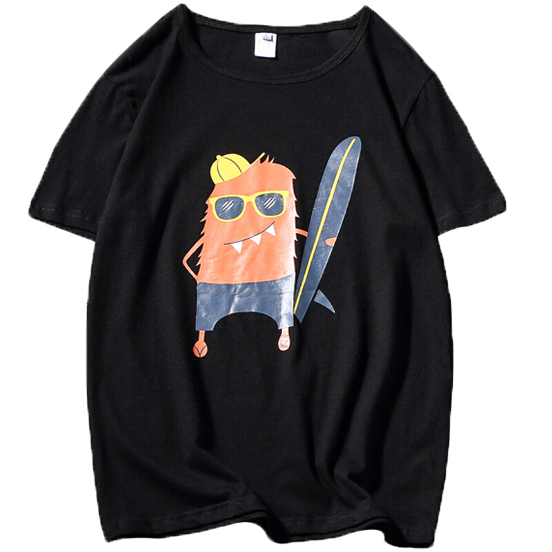 夏季卡通印花短袖T恤男士加肥加大码韩版宽松半袖潮流体恤衫男装