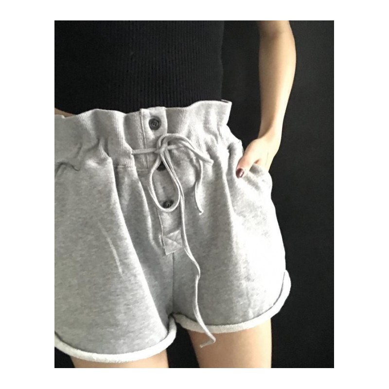 春夏女装韩版个性金属钩宽松纯色短袖T恤打底衫上衣+休闲裤短裤潮白T单件均码