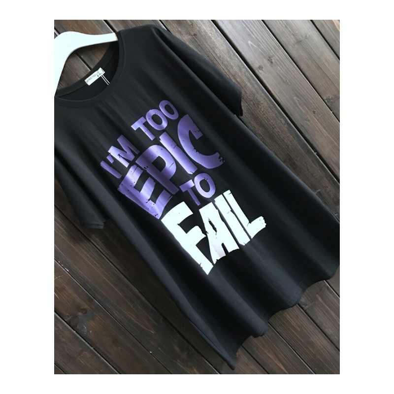 韩版夏装2018大码女装中长款彩色字母百搭T恤胖MM显瘦短袖打底衫橡皮粉均码