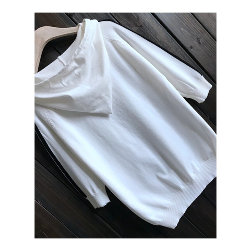 韩版夏2018女装连帽宽松针织打底衫大码潮范百搭弹力中袖T恤 黑色 均码