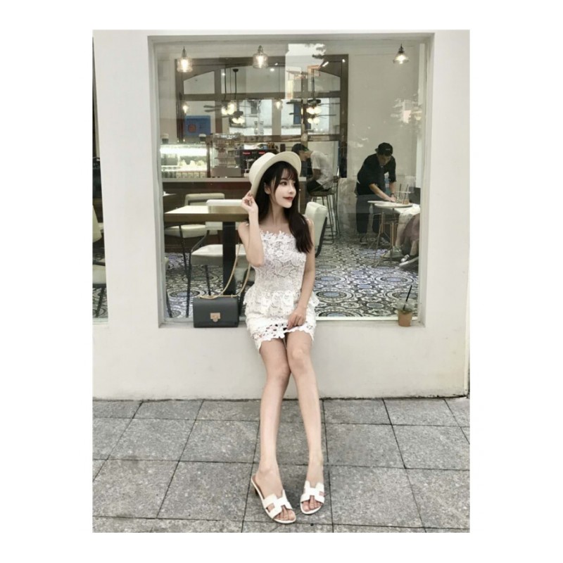 2018夏季新款韩版气质淑女荷叶边收腰带蕾丝上衣+包臀短裙套装白色