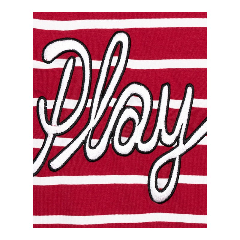 2018夏装新款中长款刺绣宽松条纹短袖T恤女夏季韩版学生百搭上衣酒红条纹