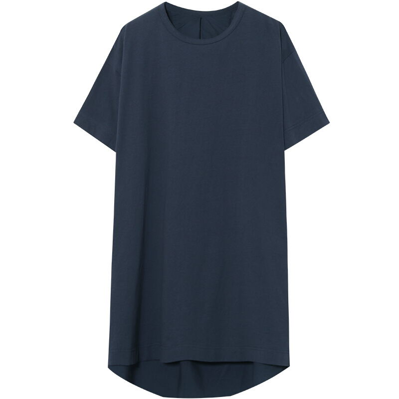 哦呀苏米基础款百搭纯色T恤女中长款宽松大码圆领短袖T恤裙夏季白色均码