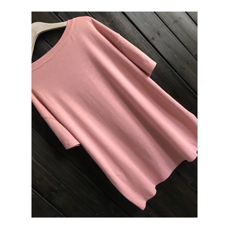 学院风女装夏2018卡通纯棉中长款打底衫大码宽松潮范百搭短袖T恤粉色均码
