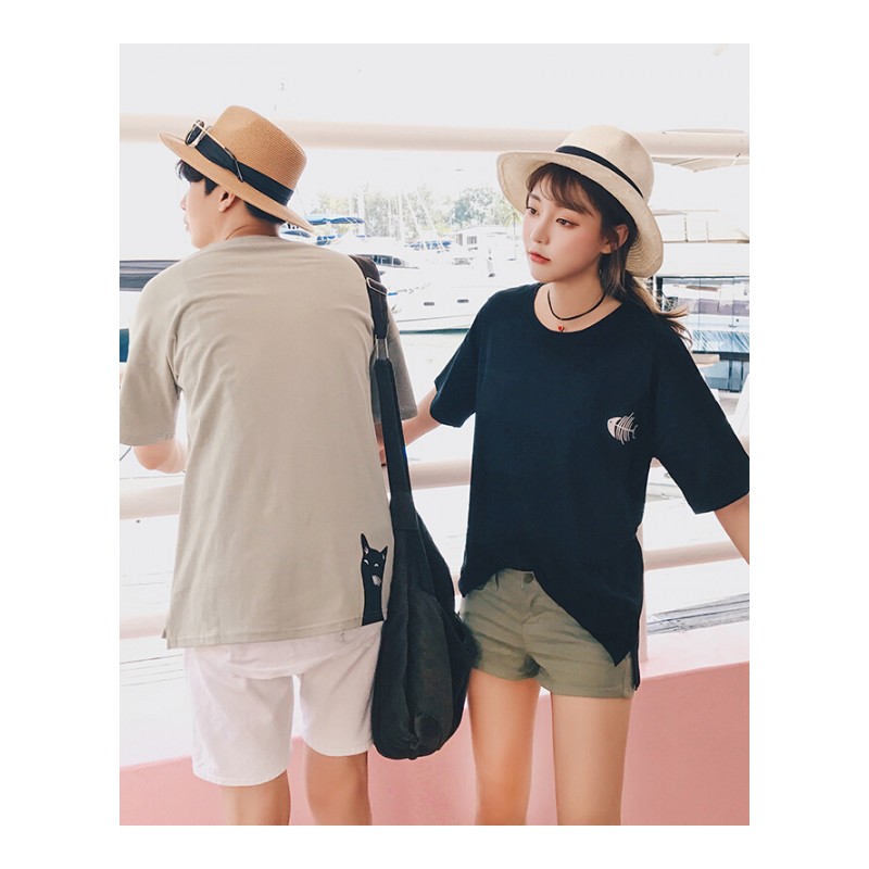 2018夏装新款情侣装韩版女班服学生百搭半袖蜜月气质短袖T恤大码