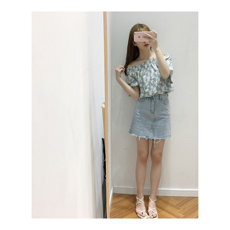 付臭美2018夏装新款韩版牛仔半身裙女短款a字裙子休闲百搭下装浅蓝色