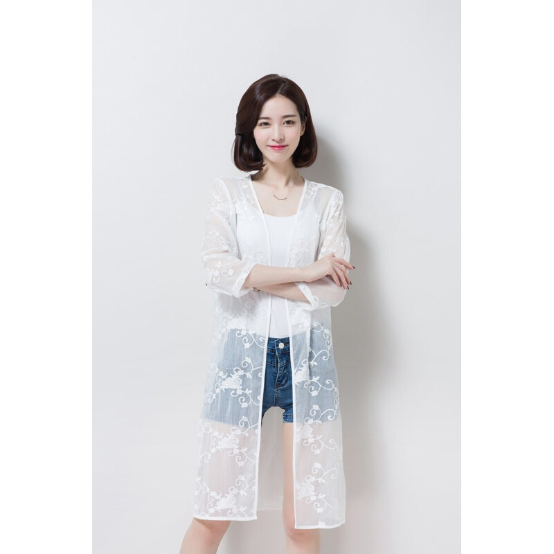 雪纺衫中长款防晒衣女2018夏季新款薄款韩版潮柔美百搭开衫薄外套
