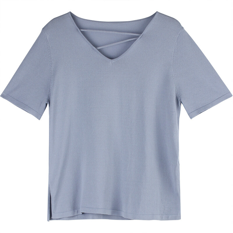 付臭美2018夏装新款韩版V领纯色短袖T恤女休闲百搭上衣学生宽松白色均码