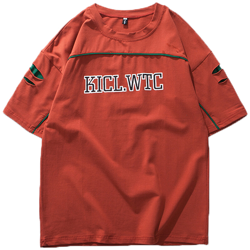 夏季破洞短袖T恤男士加肥加大码韩版宽松半袖潮流圆领体恤衫男装