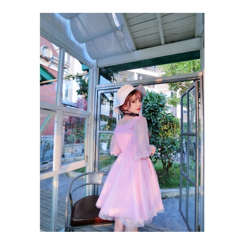 裙子女夏2018新款时尚百搭修身显瘦休闲蓬蓬网纱公主甜美连衣裙潮灰色均码