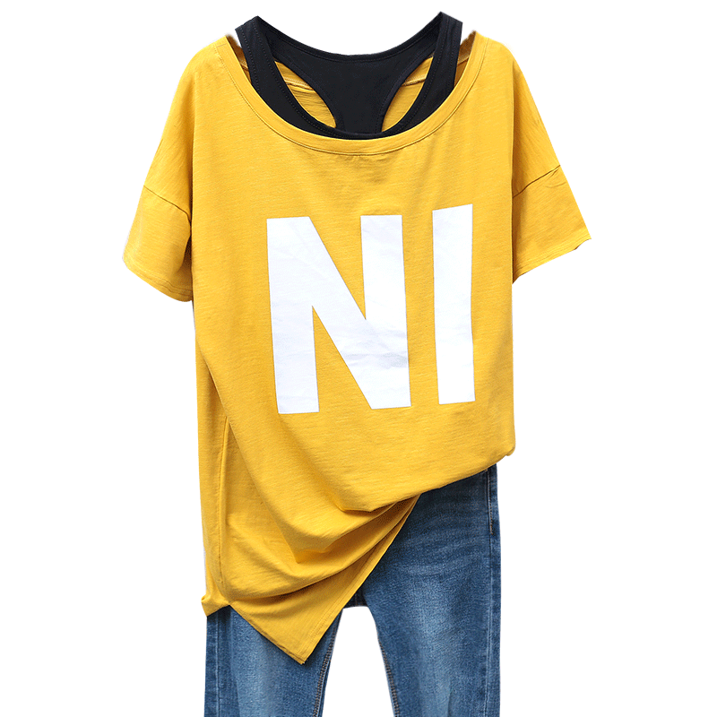 大码T恤裙女短袖2018夏装新款韩版宽松中长款上衣下衣失踪体恤白色均码