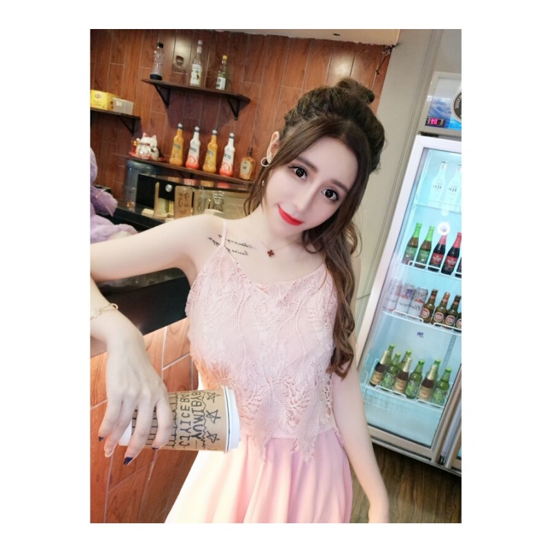 小心机时髦套装2018韩版新款小清新羽毛带+高腰不规则雪纺裙潮 粉红色 均码