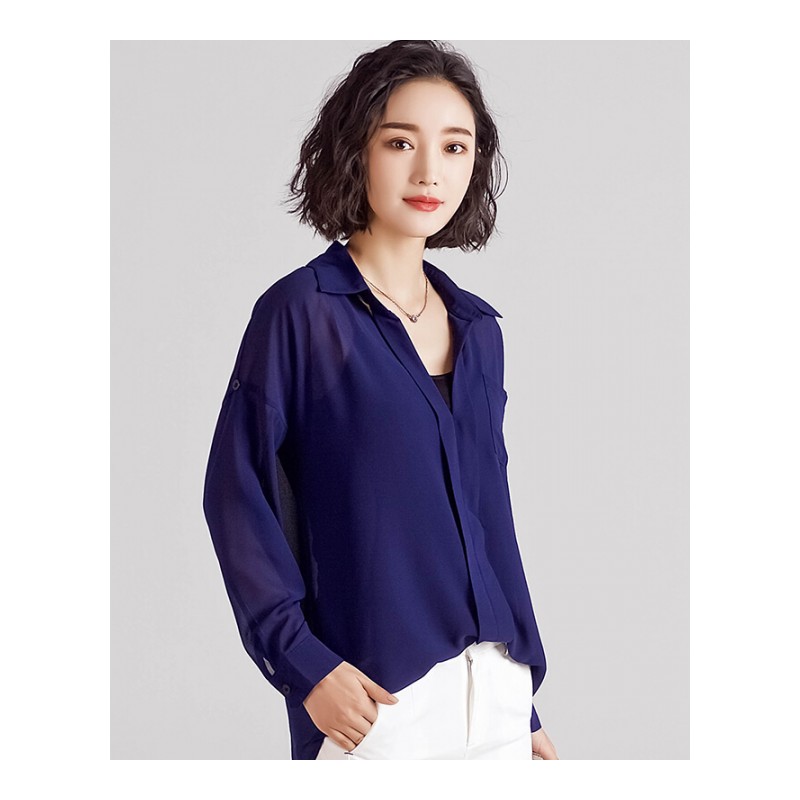 夏季宽松雪纺衫2018夏季女装新款白色衬衣韩版大码显瘦百搭防晒衫