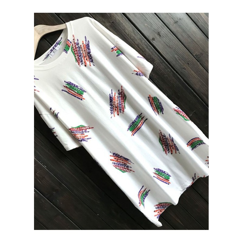 韩版宽松夏季2018中长款彩条短袖T恤胖MM显瘦大码潮范圆领打底衫黑色均码