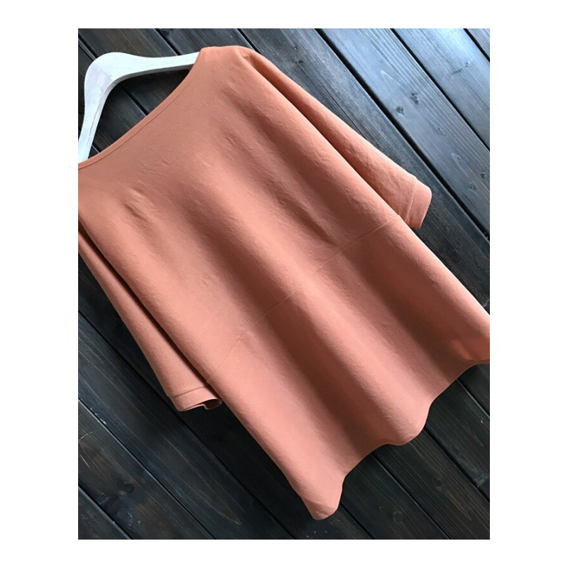 韩版宽松大码女夏季2018纯色百搭短袖T恤简约清凉前短后长打底衫桔色均码