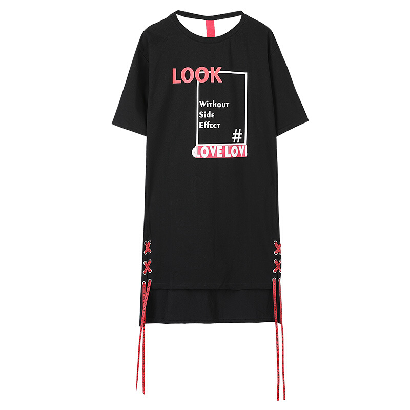 中长款T恤女短袖宽松字母印花韩版2018新款夏季学生显瘦体恤裙潮