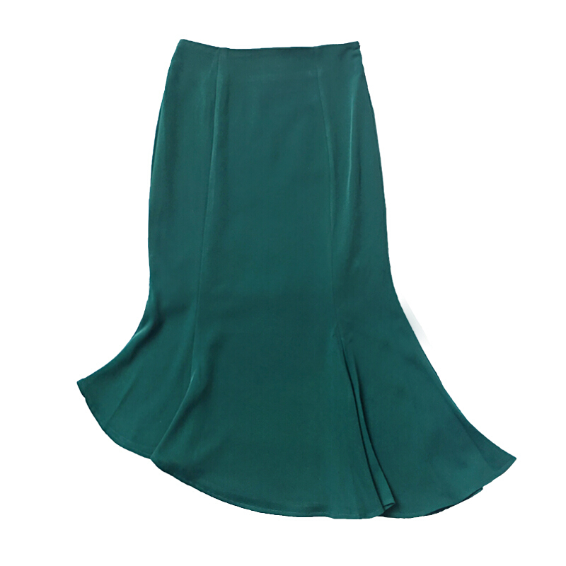不规则燕尾裙前短后长裙子鱼尾裙中长款高腰半身裙女夏绿色包臀裙