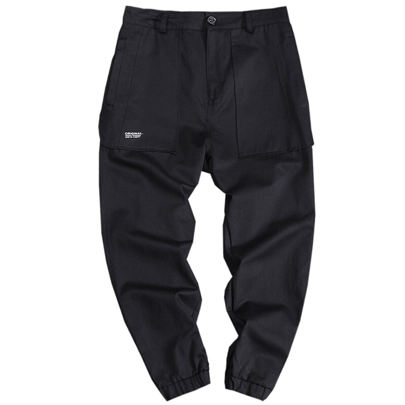 夏季日系休闲裤男士加肥大码韩版宽松哈伦裤潮流裤男裤子黑色