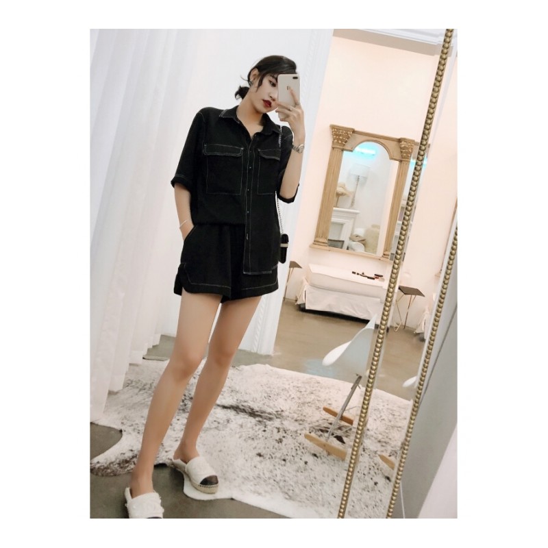 套装女夏2018新款时尚潮宽松休闲五分袖上衣洋气短裤港味两件套