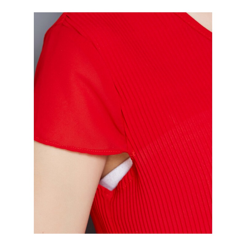 2018夏季新款韩版宽松雪纺衫女装短款短袖百褶打底衫气质上衣潮