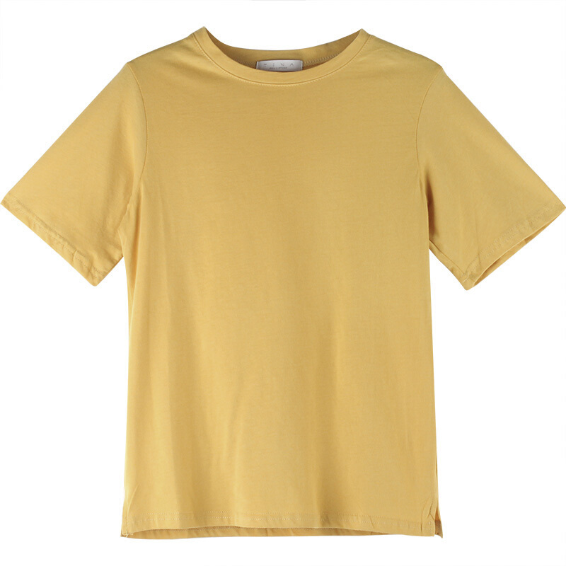 付臭美2018夏装新款韩版圆领黄色短袖T恤女宽松休闲百搭上衣学生 黄色 均码