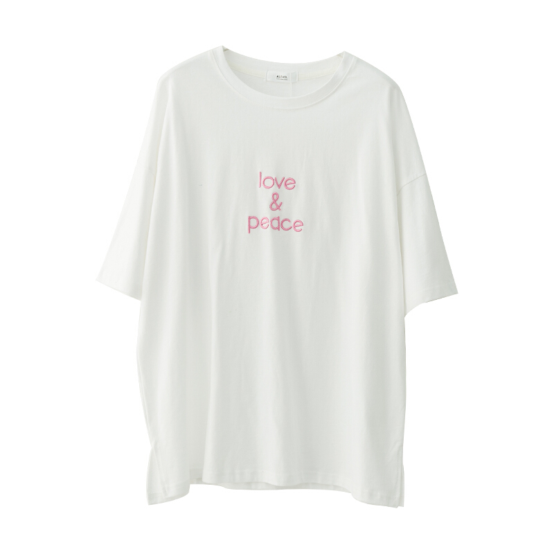 爱与和平/学生宽松大码白色T恤女夏季百搭中长款短袖体恤 白色 均码