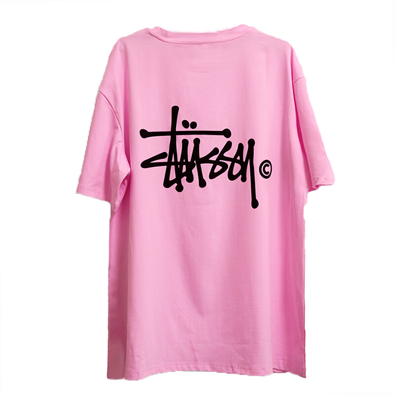 韩版新款中长款宽松印花字母短袖T恤女春夏粉色学生T恤裙打底衫潮芭比粉均码