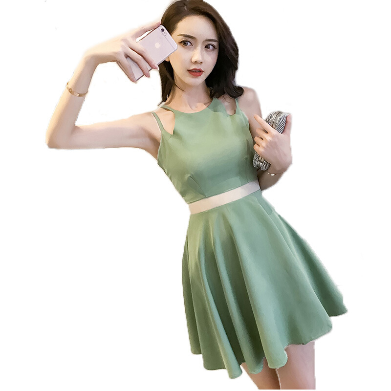 2018夏季韩版新款时尚名媛气质性感带镂空修身显瘦收腰连衣裙女