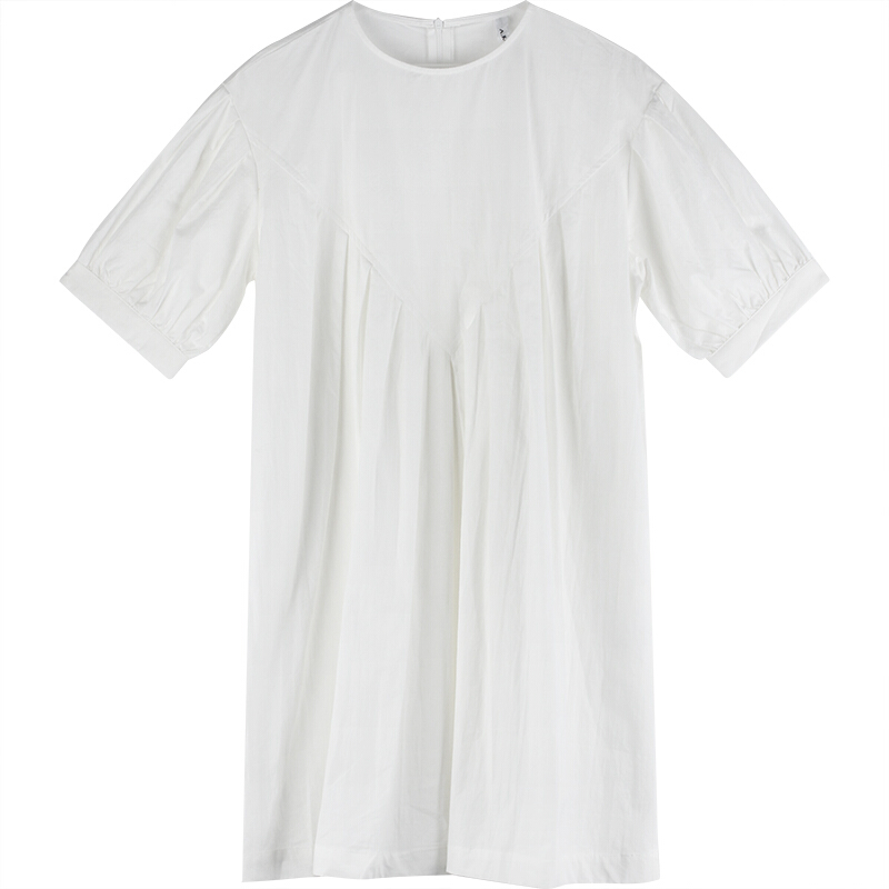 付臭美2018夏装新款韩版白色短袖连衣裙女中长款a字裙子宽松 白色 均码