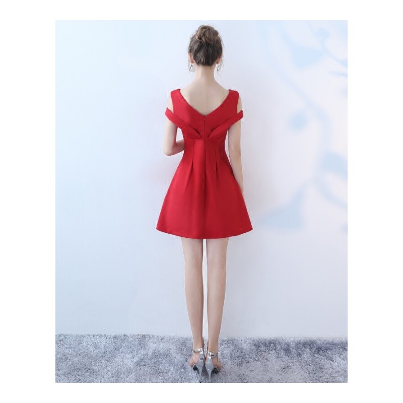 一字肩连衣裙2018新款小晚礼服女端庄大气宴会高贵2017敬酒服新娘