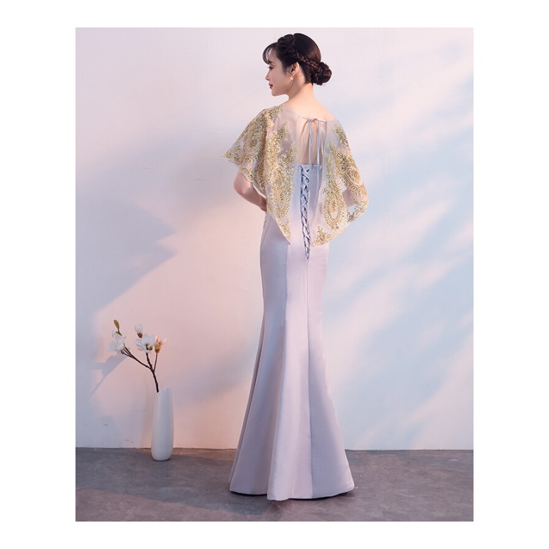 一字肩晚礼服女2018新款性感宴会鱼尾敬酒服新娘结婚长款年会显瘦