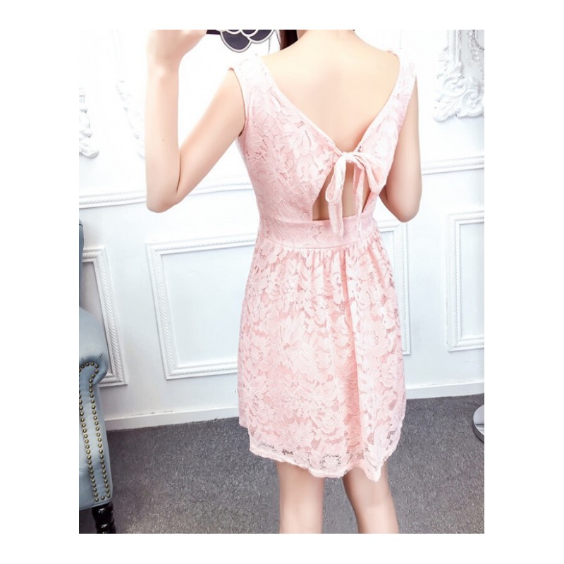 夜店女装夏2018性感修身蕾丝深V露背系带无袖连衣裙韩版时尚礼服