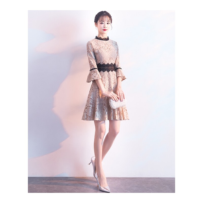 派对小礼服2018新款夏季短款时尚韩版修身学生毕业伴娘服连衣裙女W180319