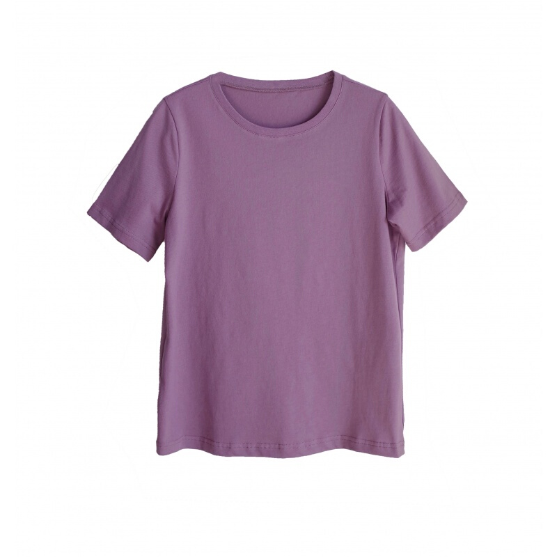 韩版基础百搭短袖纯色T恤女短款夏季宽松显瘦香芋紫色上衣芒果黄