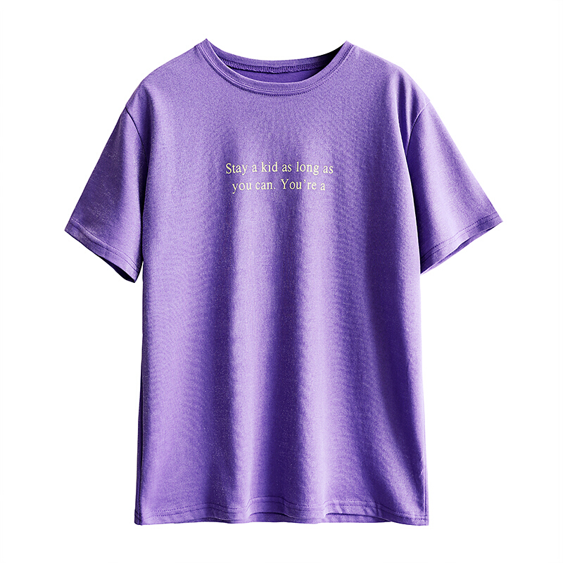 紫色T恤女2018新款夏季短袖纯色韩范宽松百搭韩版字母半袖上衣女紫色均码