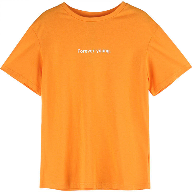 付臭美2018夏装新款韩版圆领字母印花短袖T恤女纯色打底衫上衣黄色均码