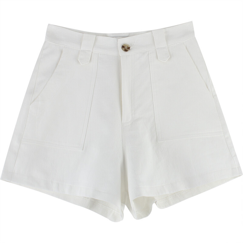 付臭美2018夏装新款韩版短款休闲直筒裤子女休闲百搭白色下装学生白色